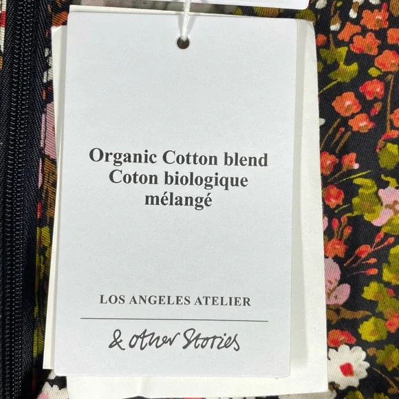 & Other Stories Extra Puff Sleeves Mini Dress Floral Pink Black Size 0 NWT - Picture 9 of 13